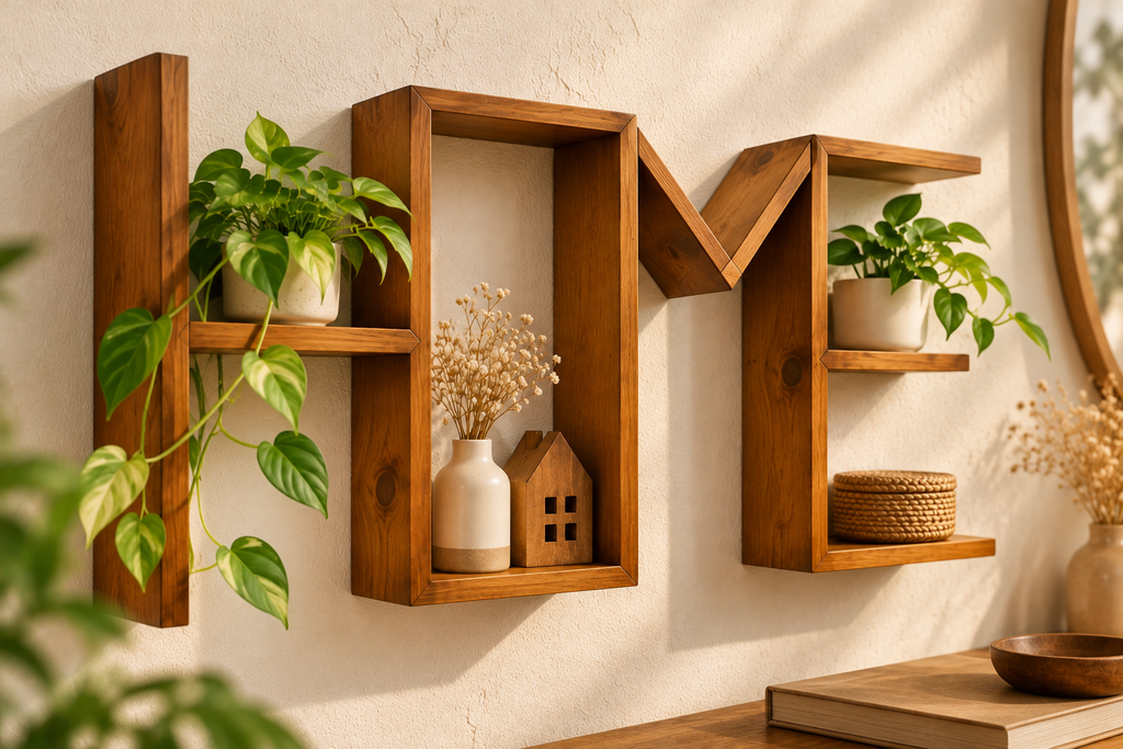 هوم | رف خشبي جداري بتصميم HOME