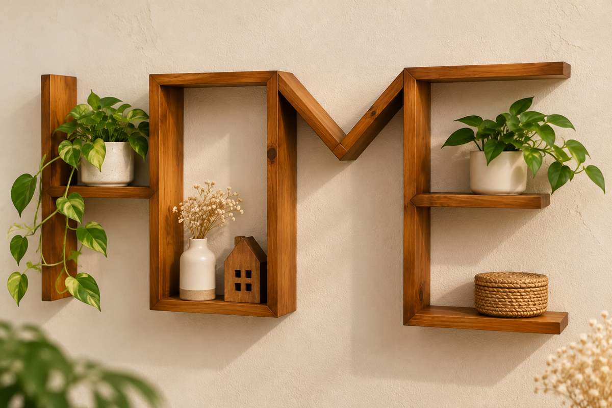 هوم | رف خشبي جداري بتصميم HOME