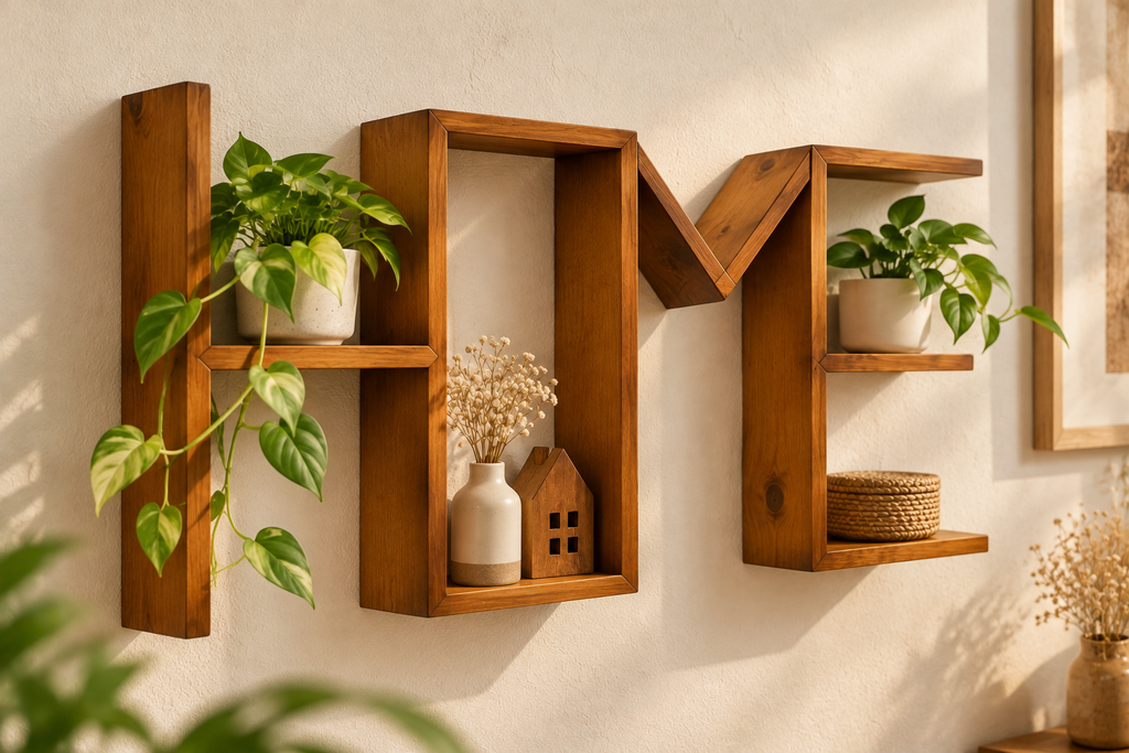 هوم | رف خشبي جداري بتصميم HOME