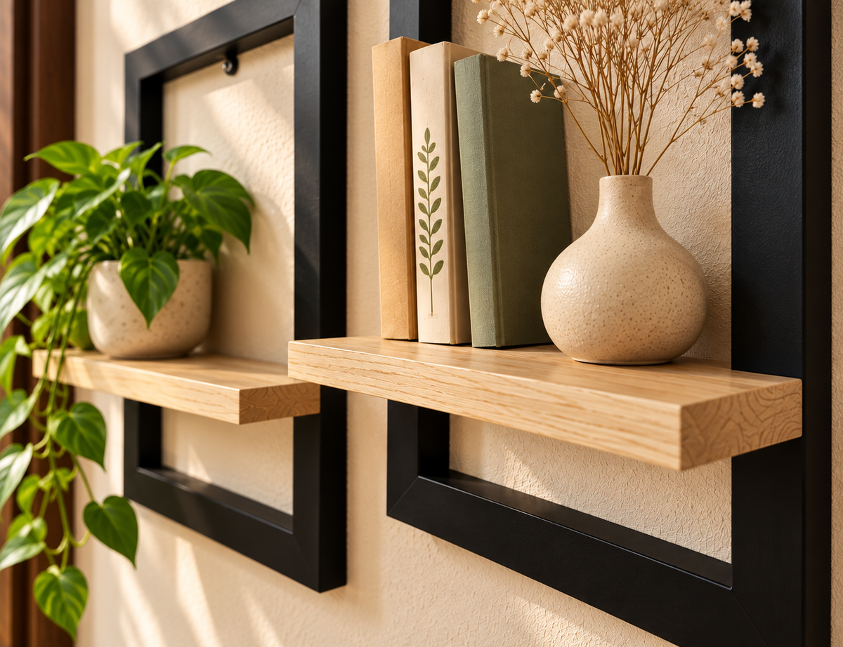 إطار | طقم من رفّين خشبيين جداريين بتصميم هندسي